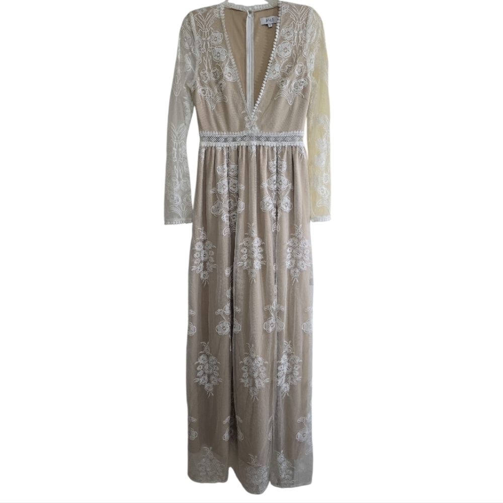 Jaus Tallulah Maxi Dress in Ivory/Nude Small Plunging Neck Lace Wedding Bride - Picture 6 of 10